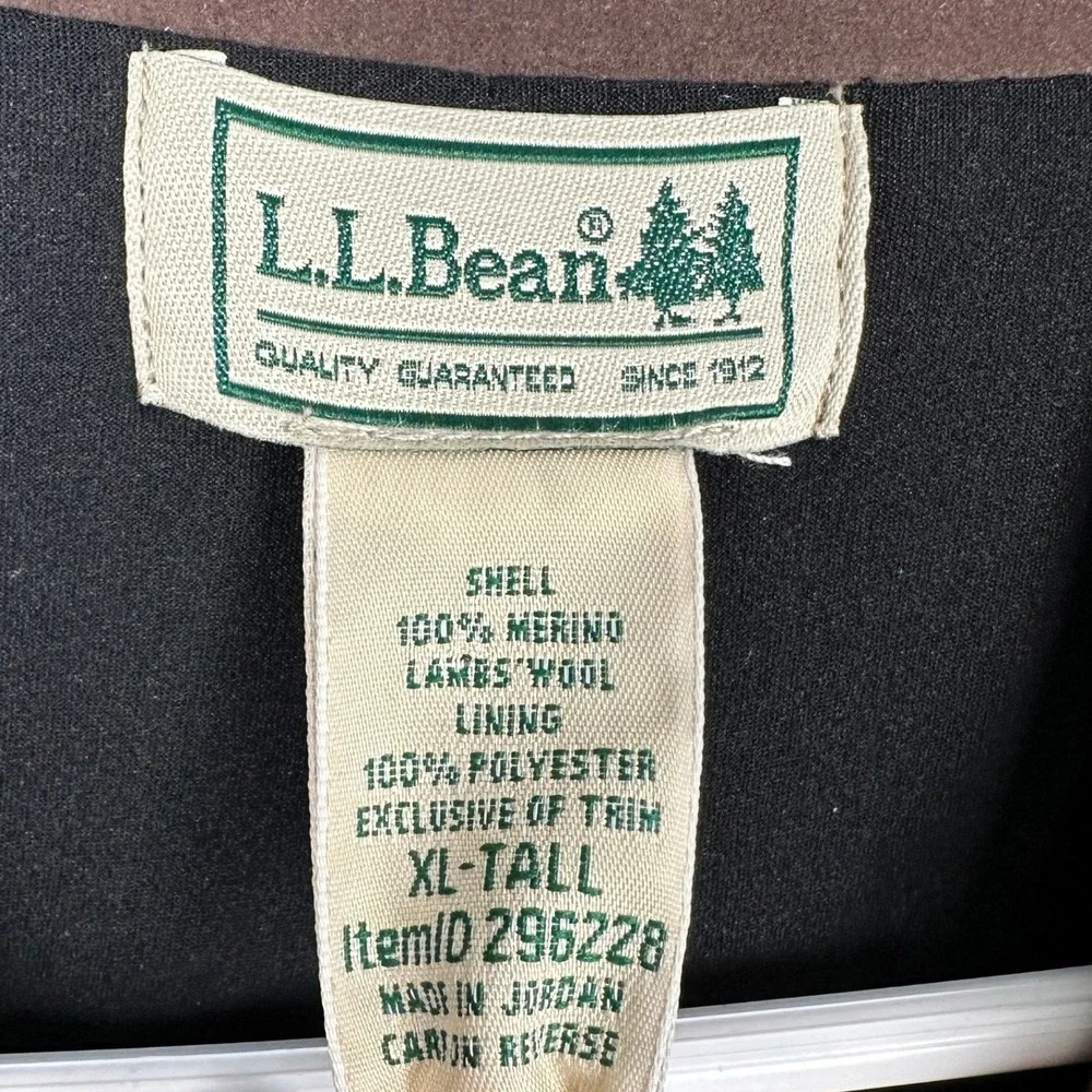 NEW L.L. Bean Sweater Mens XL Tall  Windstopper Dark Cinder Merino Lambswool